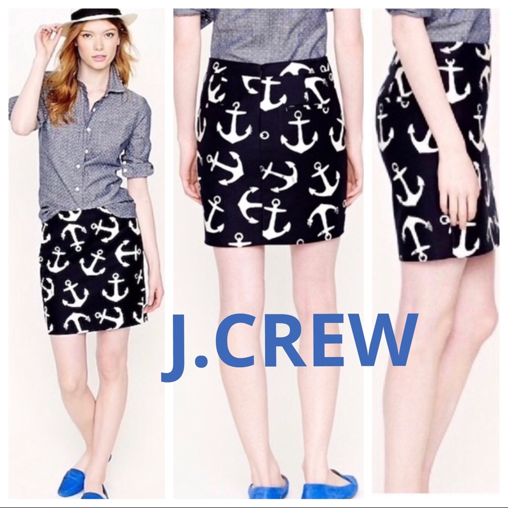 NWT J.CREW anchor skirt nautical navy blue white 4